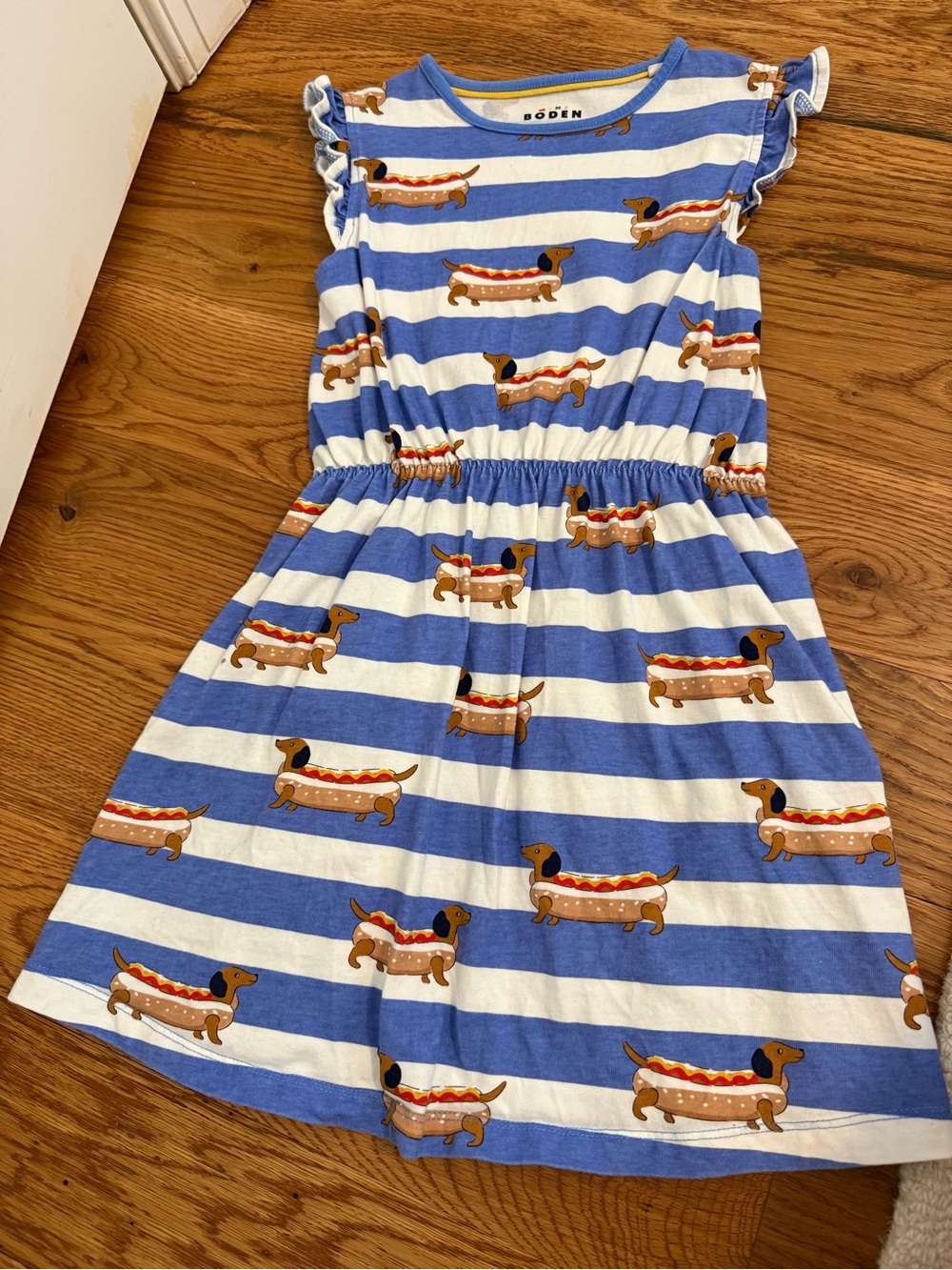 MINI BODEN Surf Blue Stripe Hot Dog Dress Girl’s size 6-7 Years